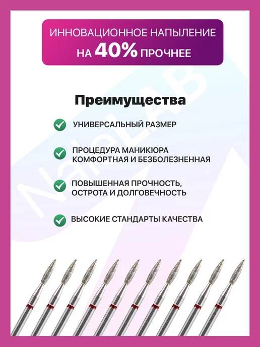 NaleLab Фрезы для маникюра пламя, 2,1 мм, красная, красный, фото 3