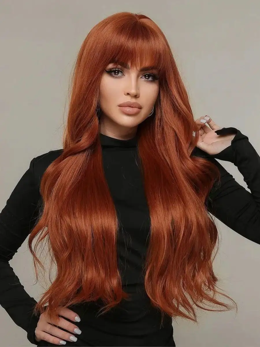 Длинный рыжий парик женский с челкой повседневный Kenig Hair 167540221  купить за 1 722 ₽ в интернет-магазине Wildberries