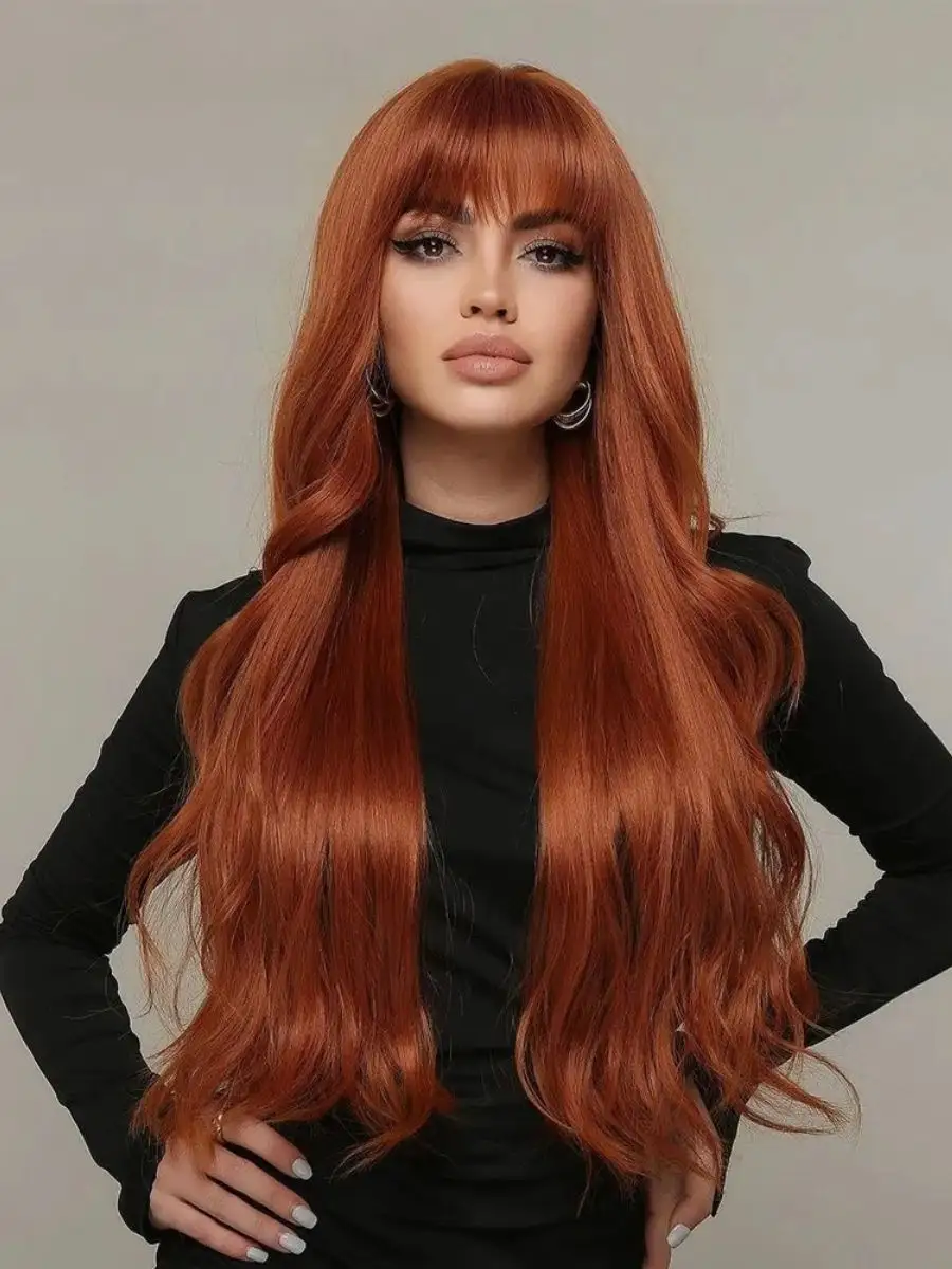 Длинный рыжий парик женский с челкой повседневный Kenig Hair 167540221  купить за 1 764 ₽ в интернет-магазине Wildberries