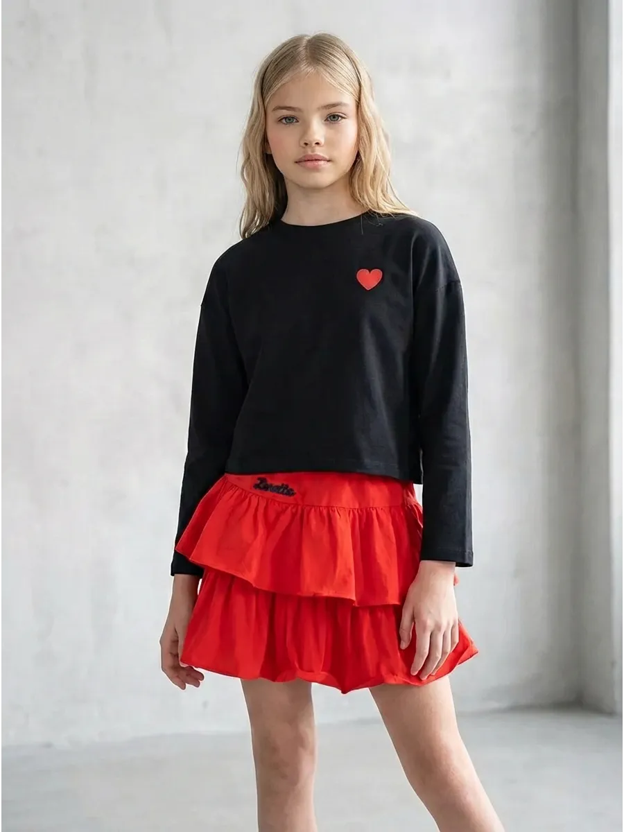 Фуфайка (футболка) с длинным рукавом + юбка, Black