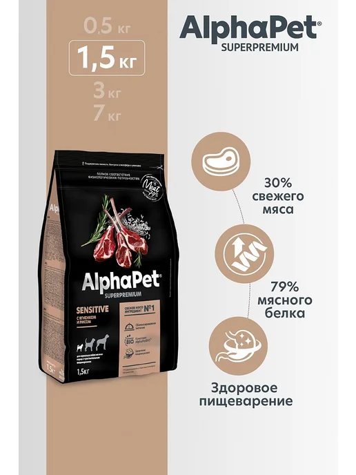 Сухой корм AlphaPet Superpremium Собакам для собак, мелкие, ягненок, 1,5 кг, фото 2