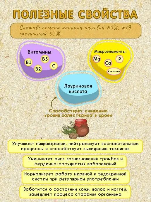 Мералад Урбеч из семян конопли и меда хемп 1кг, 1 кг, фото 3