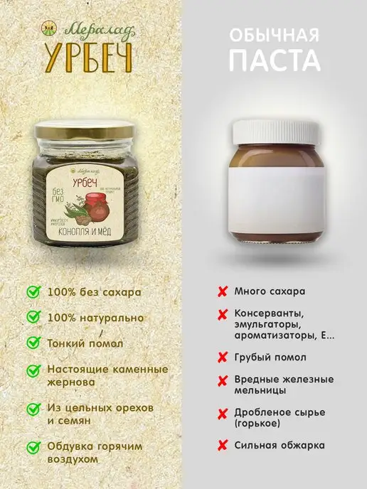 Мералад Урбеч из семян конопли и меда хемп 1кг, 1 кг, фото 6