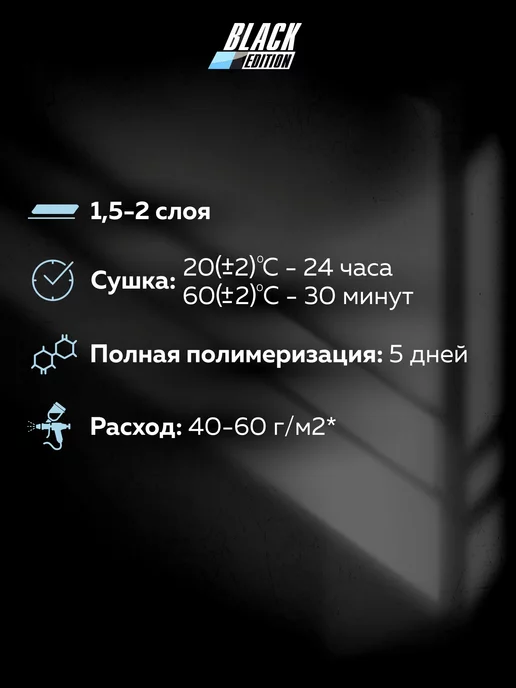 Black Edition Универсальный лак для авто 2К 5342 HS 1 л + отвердитель 0,5л, 1 л, 0,5 л, фото 4