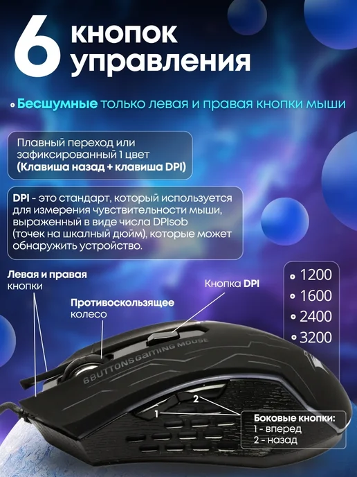 RELOADY Бесшумная игровая проводная мышь, черный, фото 4