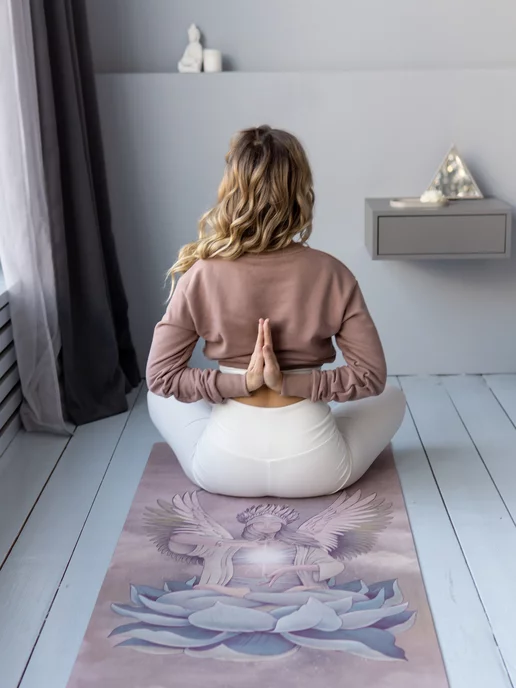 Yogamatic Коврик для йоги и фитнеса каучуковый нескользящий микрофибра, белый, фото 4