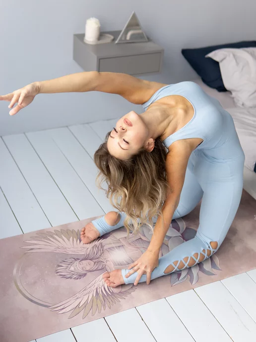 Yogamatic Коврик для йоги и фитнеса каучуковый нескользящий микрофибра, белый, фото 8