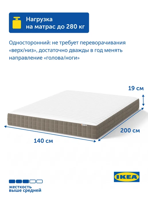 IKEA Ортопедический матрас 140х200 Хетлевик пружинный, на кровать, 140x200, фото 4