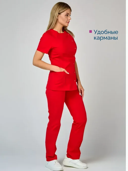U-Forma Медицинский костюм с брюками, красный, фото 4
