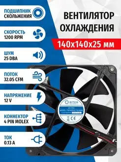 Вентилятор 140x140x25мм, Molex 4 pin, FB14025S-12L4MX 5bites 167749324 купить за 342 ₽ в интернет-магазине Wildberries