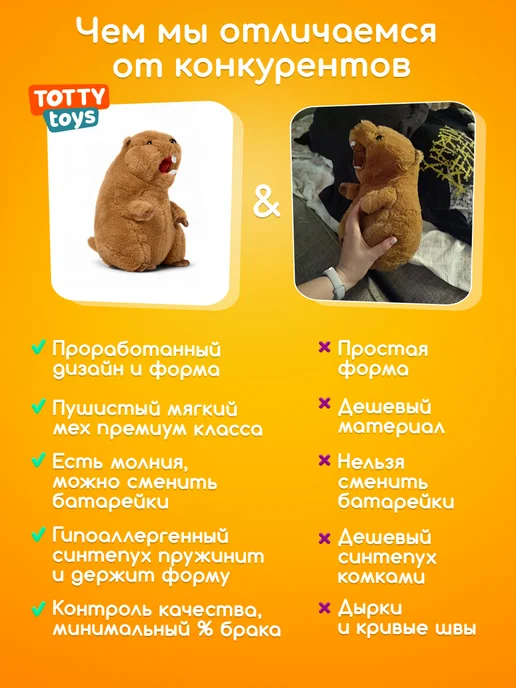 Totty Капибара игрушка мягкая с мандаринкой, 70 см, вариант, фото 4