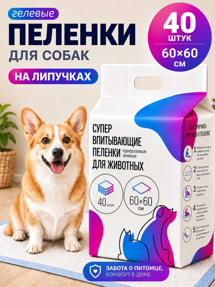 Пеленки для собак одноразовые гелевые 60х60 40 штук