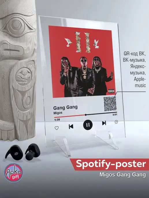 Ярко.gift Spotify постер Migos песня на стекле на подарок спотифай