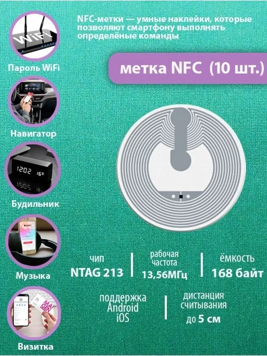 Метка NFC (10 штук) NTAG213/ Метка-наклейка НФС NFC 167951969 купить за 322  ₽ в интернет-магазине Wildberries