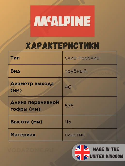 McAlpine Слив-перелив для ванны полуавтомат 575 мм MRB2C-PB, серый, фото 4