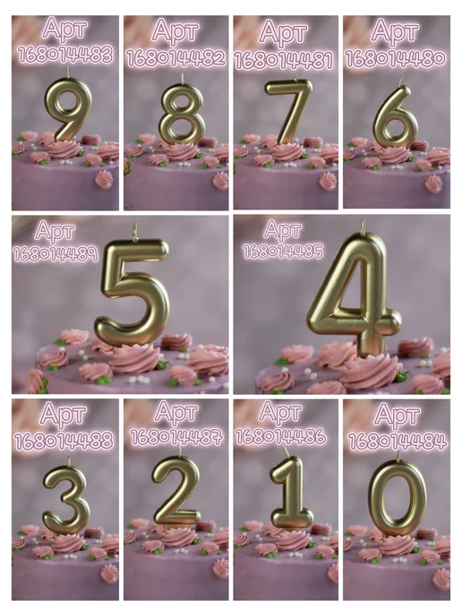Свечи для торта Lovely Moments Свечи для торта цифры золотые, золотой, фото 2