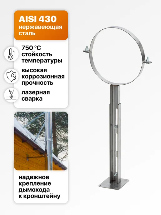 R-SAUNA Кронштейн для крепления трубы дымохода к стене 220, серый, фото 2