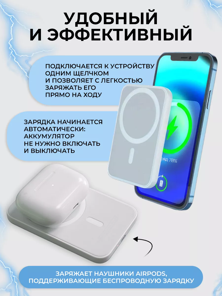 Беспроводная зарядка iphone магнитная powerbank 3000 mAh Кибер Гаджет  168050158 купить за 1 014 ₽ в интернет-магазине Wildberries