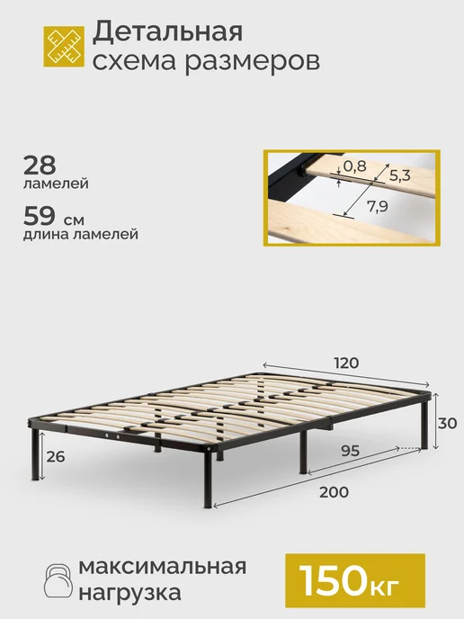 Квадрат Кровать полутороспальная металлическая Мир 120х200 см, 120x200 см, фото 3