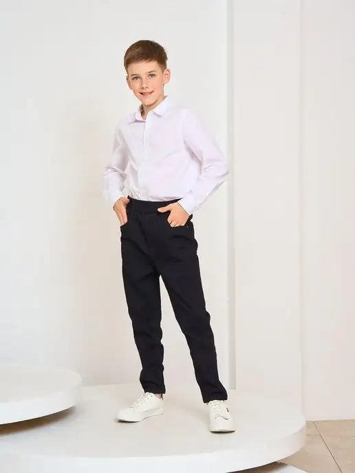 Bear Jeans Джинсы на резинке подростковые джоггеры школьные, черный, фото 2