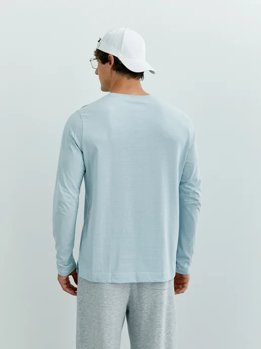 TRUE BALANCE Лонгслив мужской футболка из 100% хлопка, голубой, фото 7