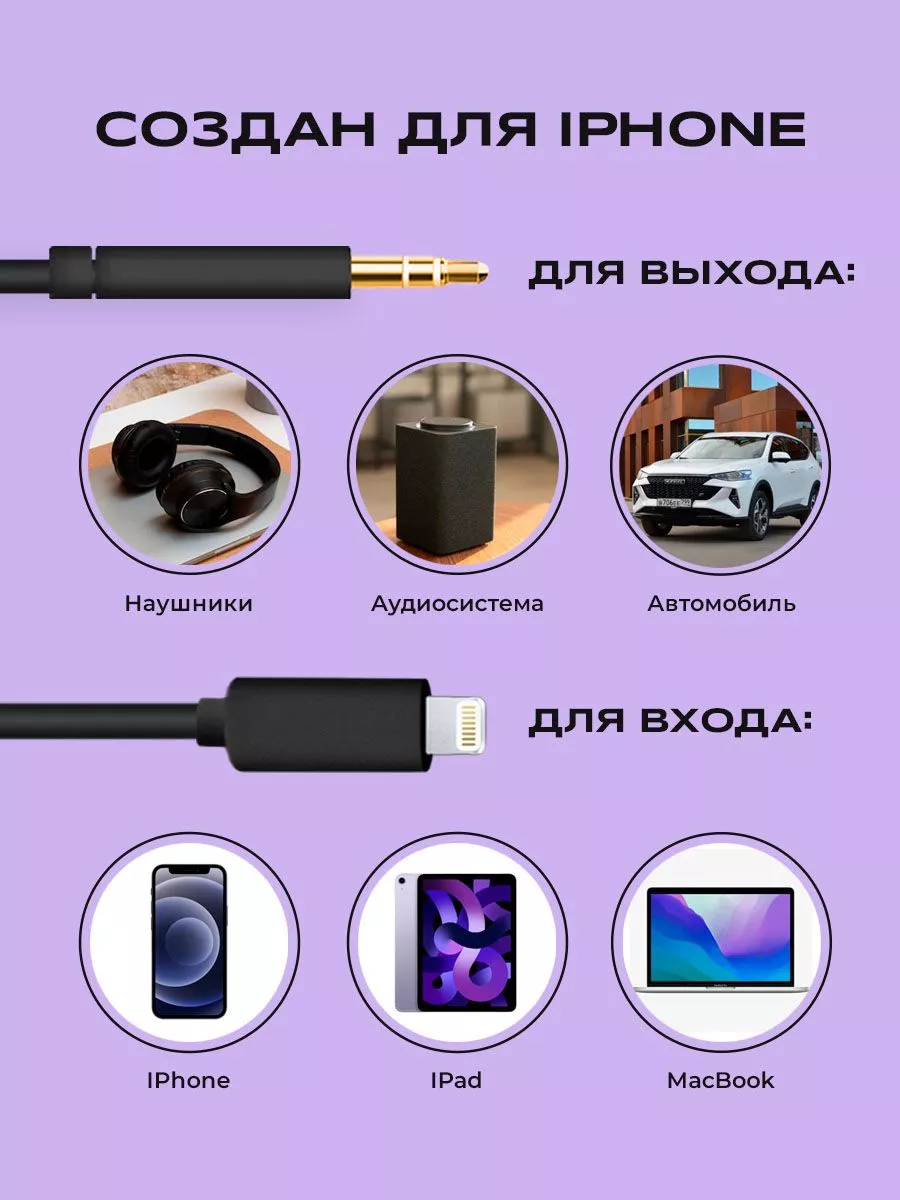 Aux iphone кабель в машину переходник провод aux lightning CablesPack  168086543 купить за 587 ₽ в интернет-магазине Wildberries