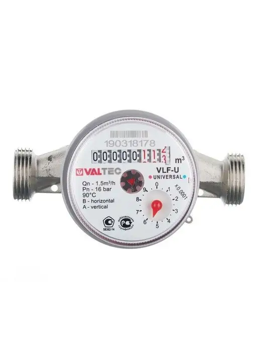 Valtec Счетчик воды до +90С, 1,5м3, 1 2", 110 мм. Без кмч, серый, фото 4