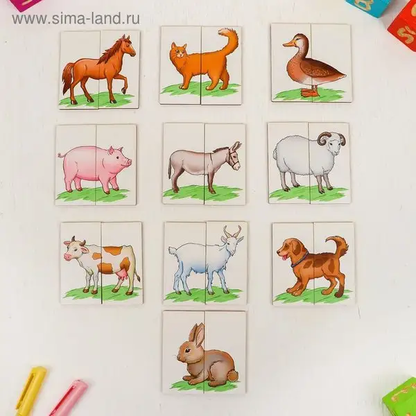 Картинки половинки "Ферма" головоломка для детей