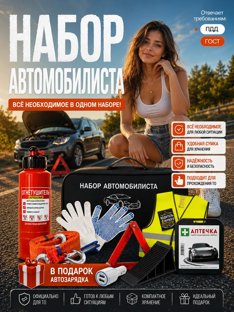 Набор автомобилиста подарочный аварийный дорожный