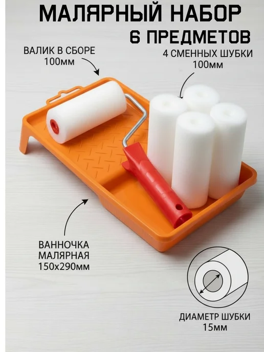 МИР отделки ванночка и валик для краски с двумя сменными шубками 100мм, вариант