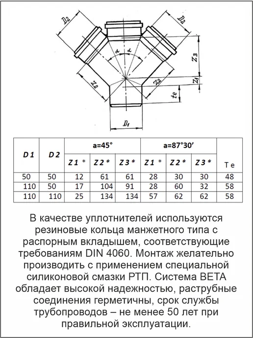 РосТурПласт Крестовина канализационная 50х50х50х45 градусов (2 шт), 50x50x45, 2 шт, фото 3
