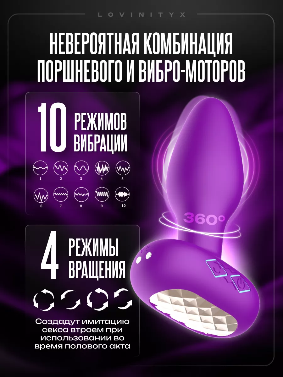 Lovinityx Анальная пробка с вибрацией, секс игрушка для взрослых 18+