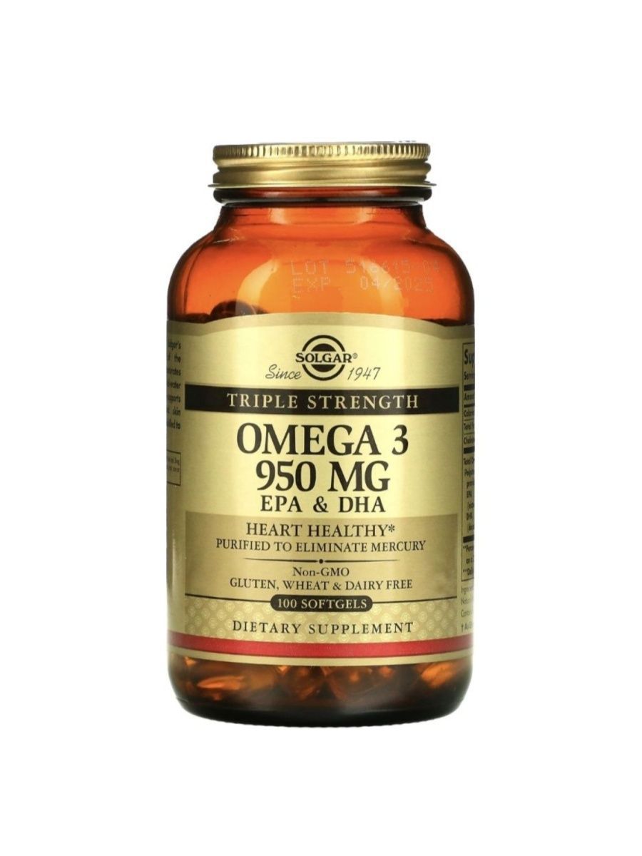 Solgar Omega 3 950 MG. Солгар тройная Омега-3 ЭПК И ДГК капс. 950мг №50.