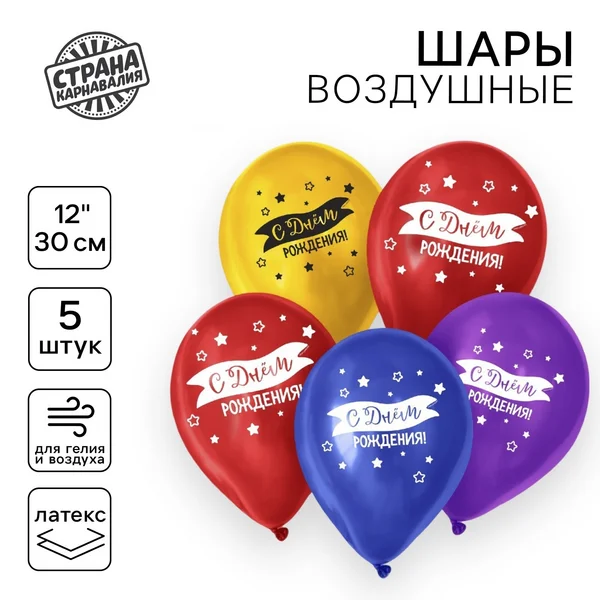 Шарики воздушные "С днём рождения" набор 5 штук