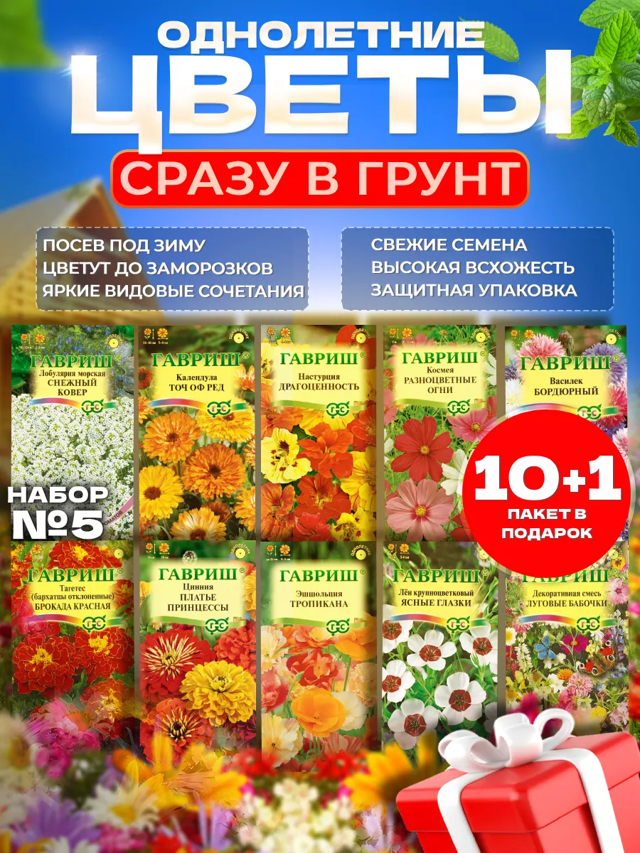Набор семян однолетних цветов сразу в грунт для дачи и сада Гавриш  168555108 купить за 251 ₽ в интернет-магазине Wildberries