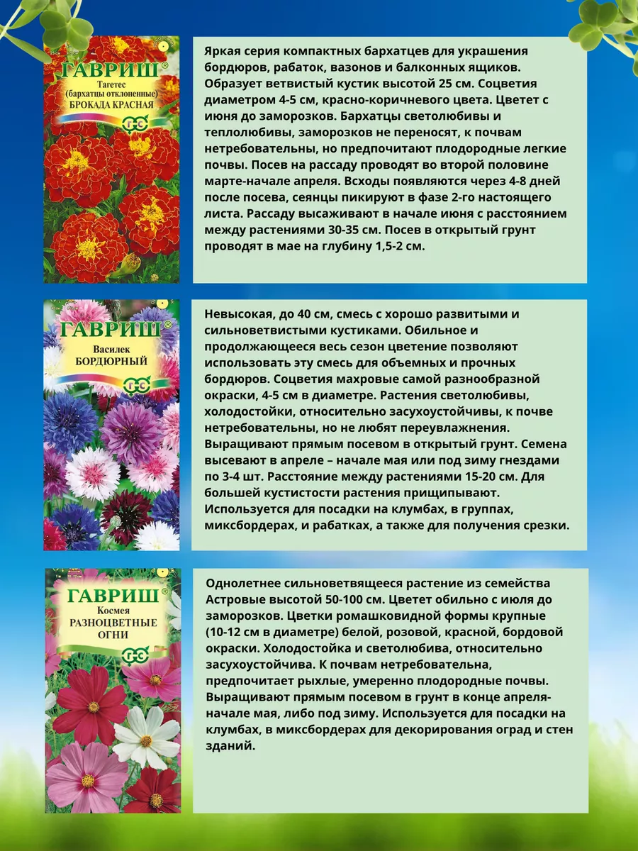 Набор семян однолетних цветов сразу в грунт для дачи и сада Гавриш  168555108 купить за 251 ₽ в интернет-магазине Wildberries