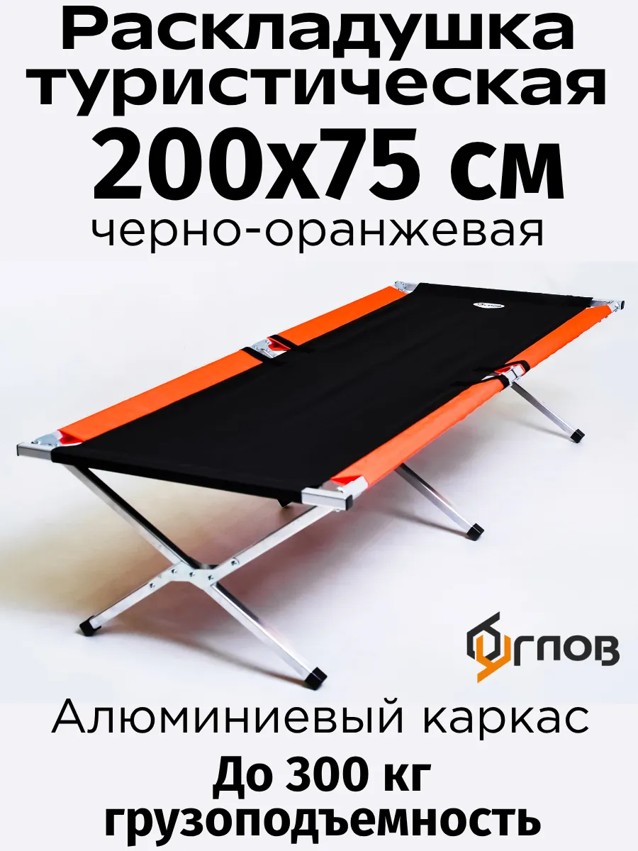 Раскладушка 200/75 см базовая, черная