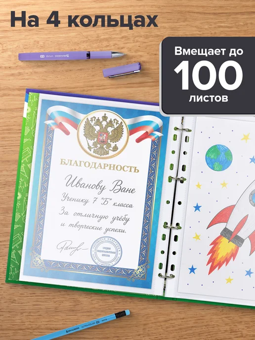 Brauberg Портфолио школьника папка А4 на кольцах для школы 20 файлов, вариант, фото 2