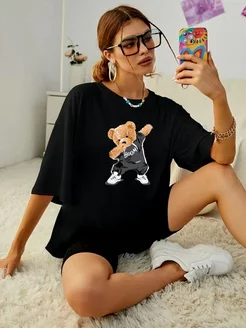 Футболка оверсайз с принтом мишкой