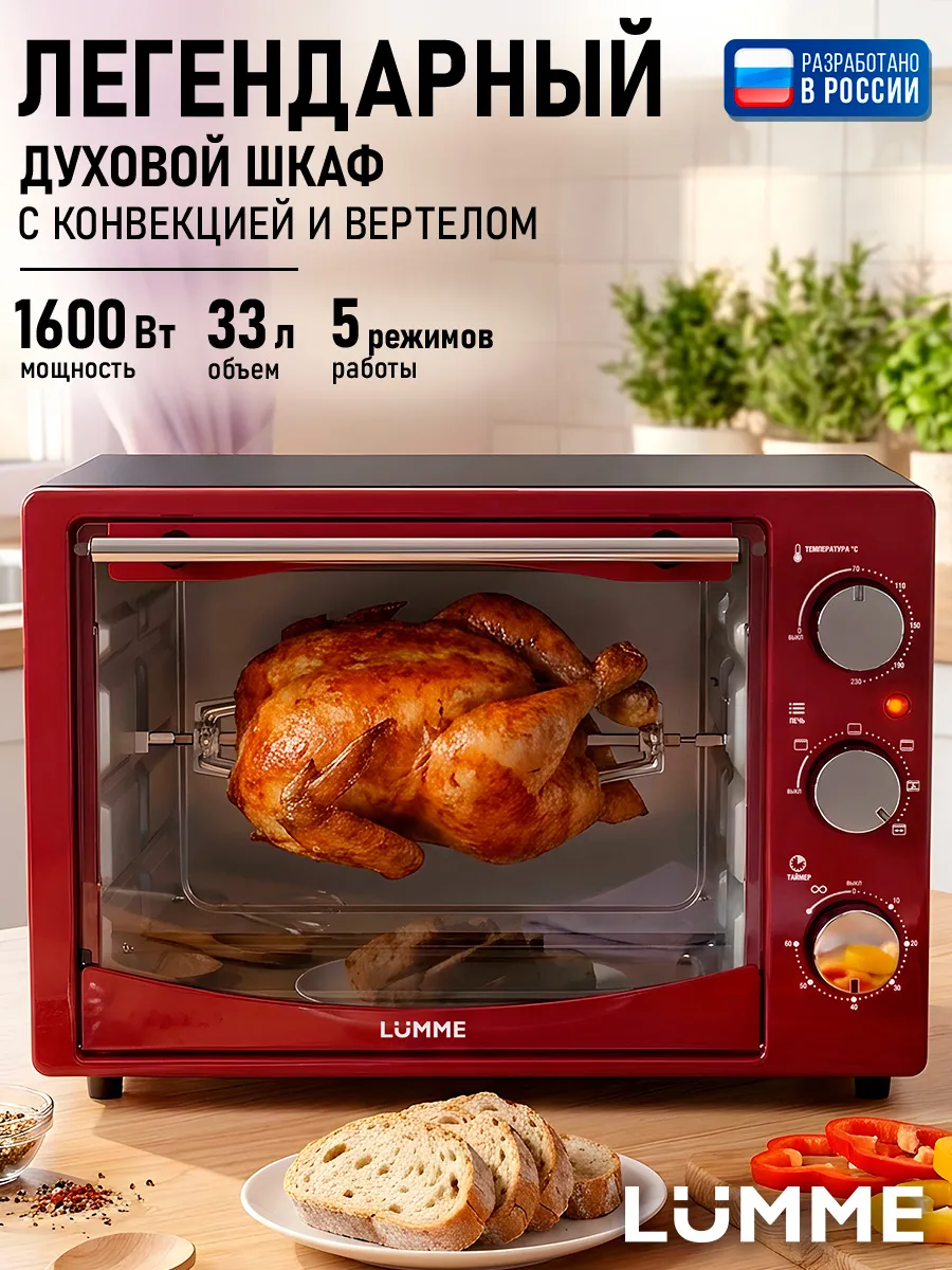 Мини печь электрическая с конвекцией, духовка 28л 1600 Вт