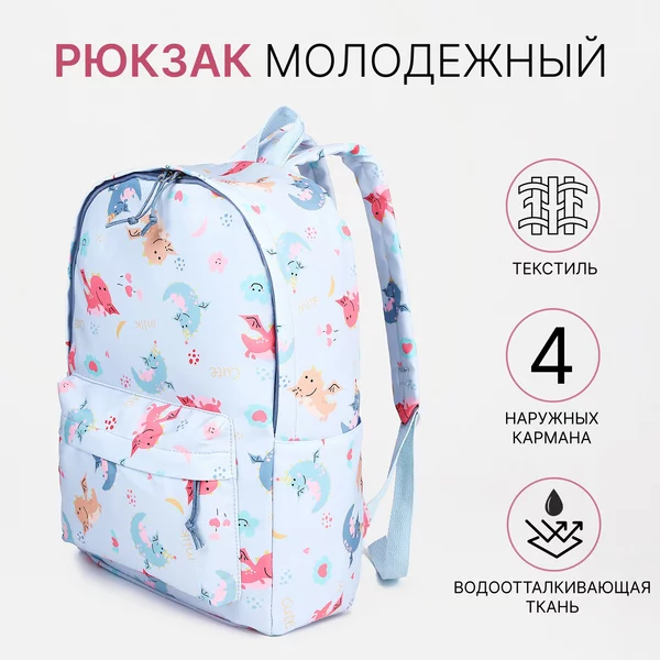 Рюкзак, портфель, молодежный, городской, на молнии
