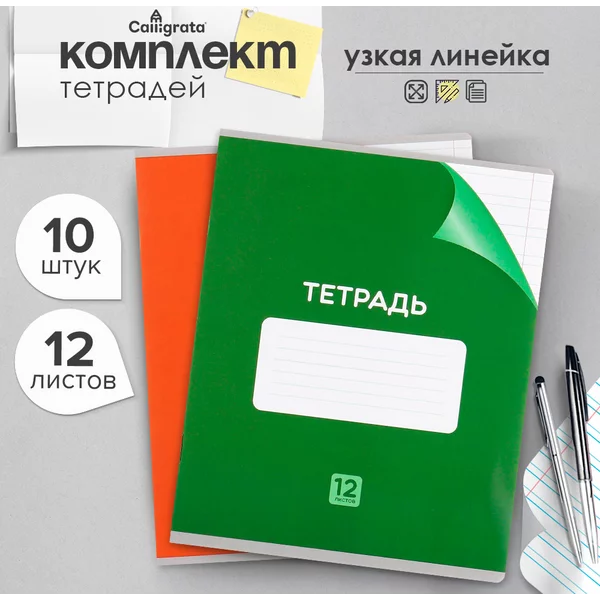 Тетради в школу, 10 штук, 12 листов в узкую линейку