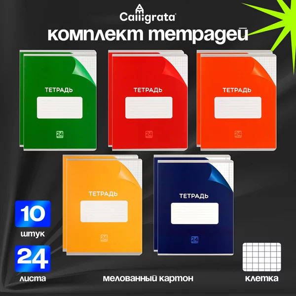 Тетради школьные 24 листа в клетку, 10 штук