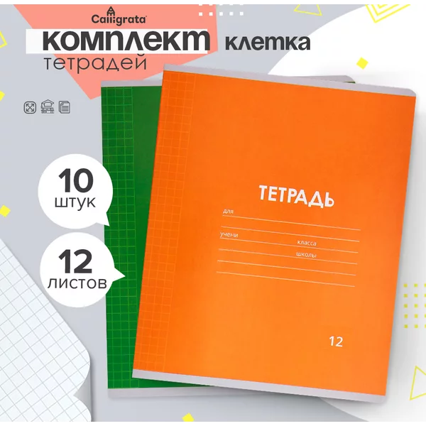 Тетради школьные, 10 штук, 12 листов в клетку