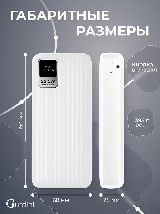 Gurdini Повербанк 20 000 mAh powerbank быстрая зарядка пауэрбанк, 0 мАч, фото 4