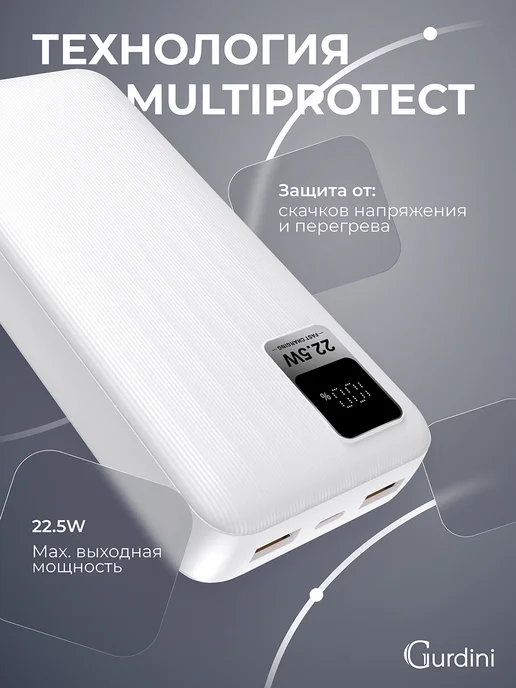Gurdini Повербанк 20 000 mAh powerbank быстрая зарядка пауэрбанк, 0 мАч, фото 6