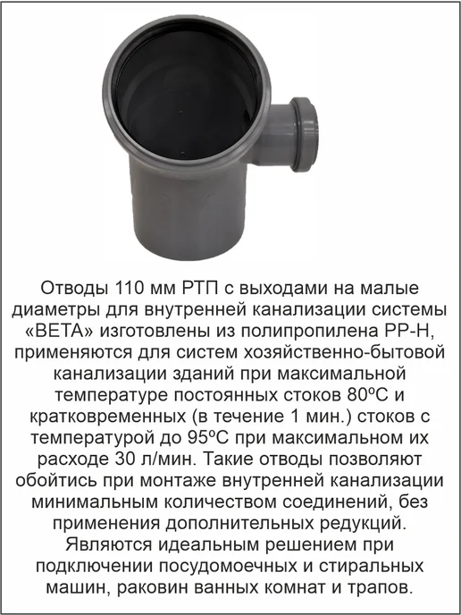 пласт фитинг Угол канализационный Ф110х50х45 град. правый, 110x50x45, фото 2