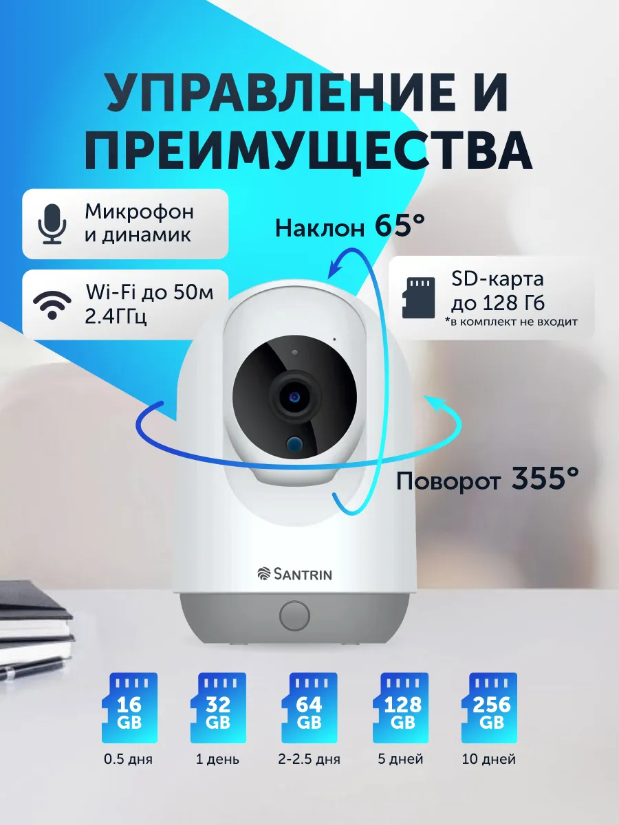 Камера видеонаблюдения для дома мини видеокамера wifi умная Santrin  168965887 купить за 2 378 ₽ в интернет-магазине Wildberries