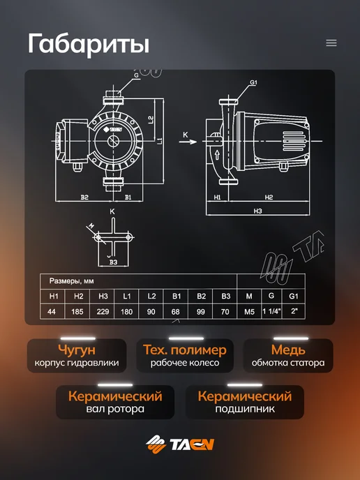 TAEN Насос циркуляционный для отопления GPD 32 12, вариант, фото 4