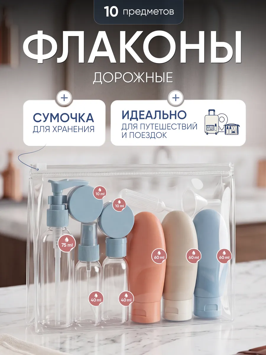 Дорожный набор флаконов для косметики